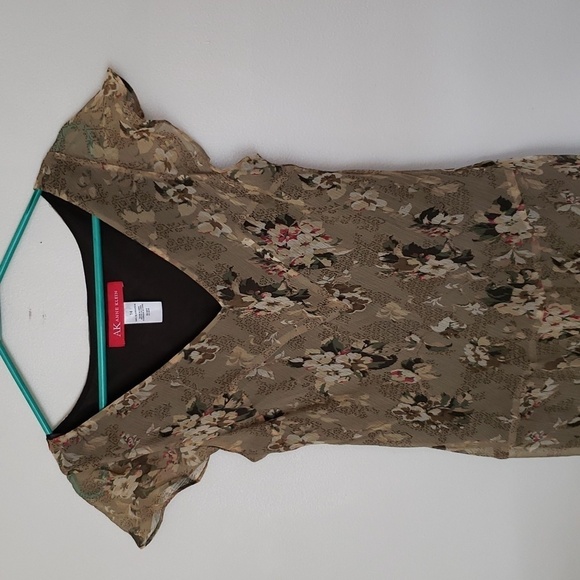 Ann Klein 100% silk floral midi maxi dress, flutter sleeve, women's size 14 - Picture 2 of 8